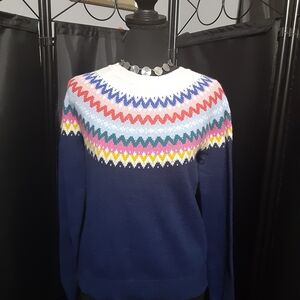 Boden NWT Wool Blend Navy Multicolor Patterned Women's Sweater Size S Granny Cor